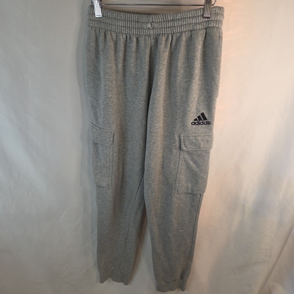 Adidas Gray Black Mens M Essentials Fleece Regular Tapered Fit Cargo Sweatpants